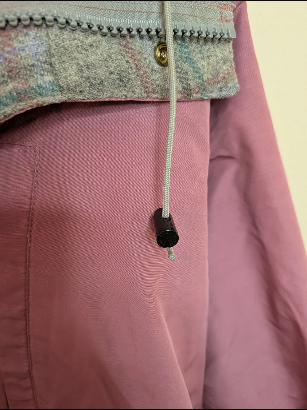 Vintage Lands' End Parka Mauve Pink Plaid Wool Lined Hooded Jacket M